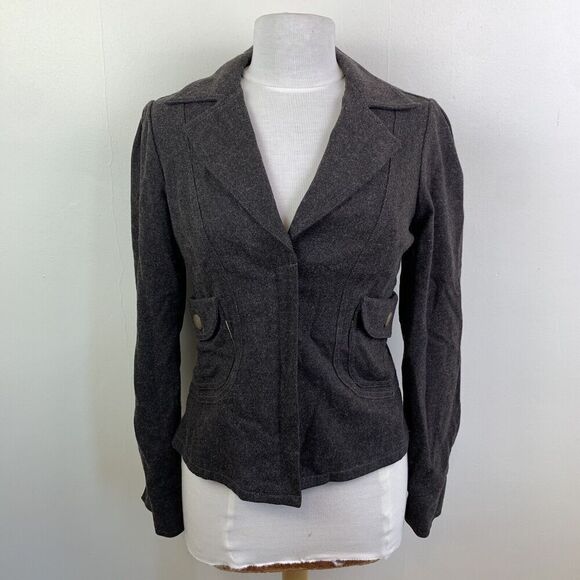 Vtg Anthropologie Burning Torch Wool Zip Blazer Coat S Brown Jacket Academia Y2K - Picture 8 of 15